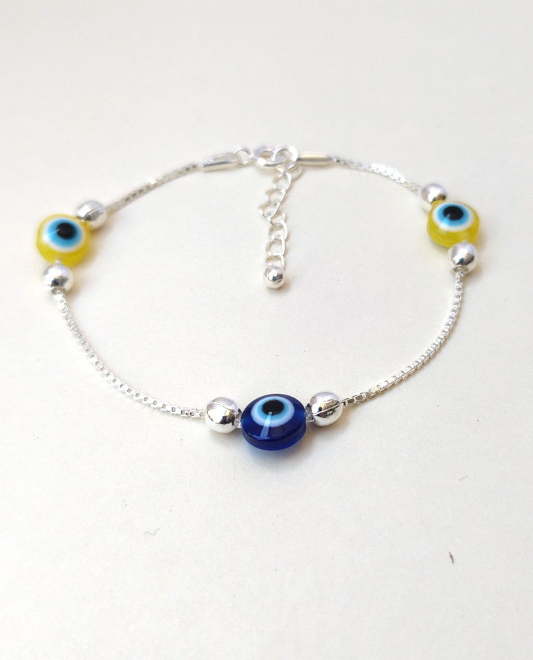 Evil Eye Bracelet With Round Silver Balls in Authentic 925 Sterling Silver