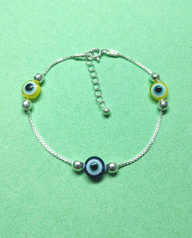 Evil Eye Bracelet With Round Silver Balls in Authentic 925 Sterling Silver