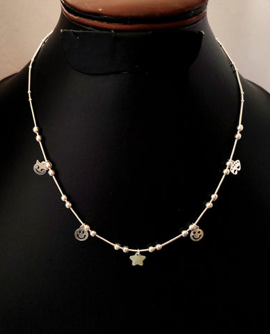 A Cute & Pretty Snake Chain Charm Necklace With Silver Beads