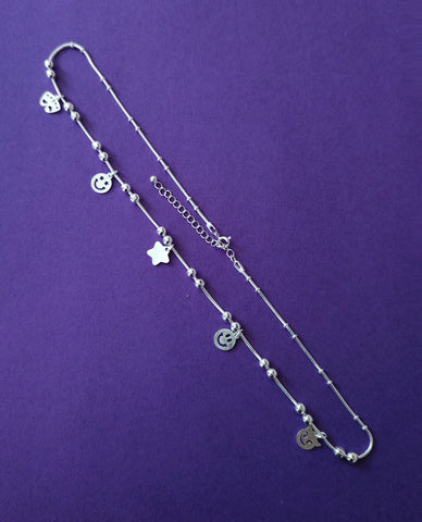 A Cute & Pretty Snake Chain Charm Necklace With Silver Beads