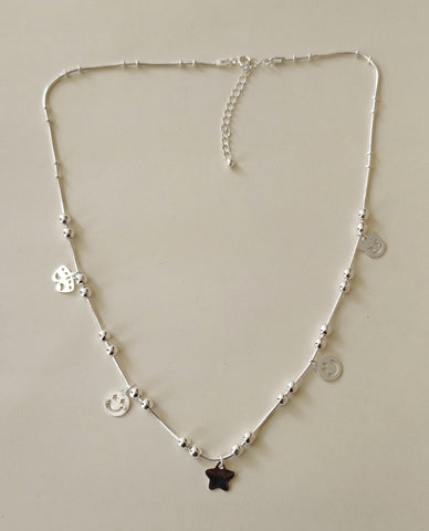 A Cute & Pretty Snake Chain Charm Necklace With Silver Beads