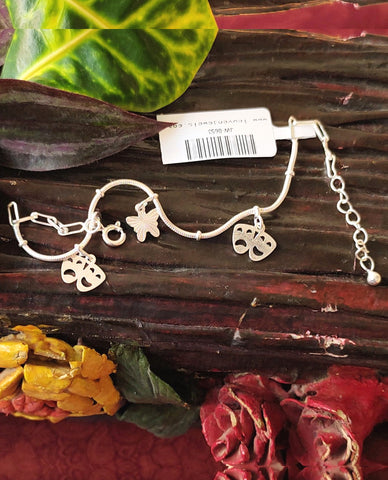 Snake Chain Bracelet With Butterfly and Face Design Charms Crafted in 925 Sterling Silver