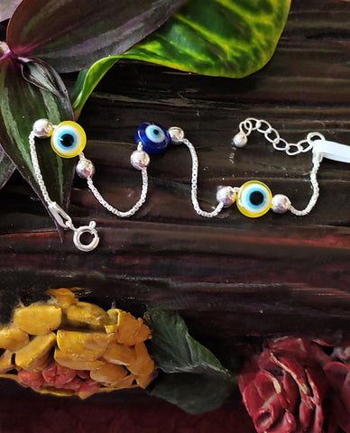 Evil Eye Bracelet With Round Silver Balls in Authentic 925 Sterling Silver