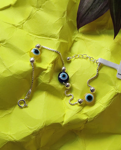 Evil Eye Bracelet With Round Silver Balls in Authentic 925 Sterling Silver